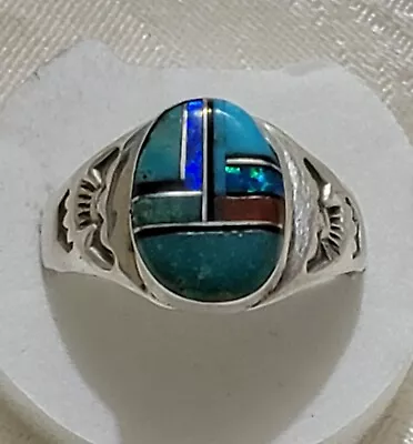 Vintage Navajo Multi Stone Sterling Ring By Ml-molly & Bob Lincoln Size 12+ • $43