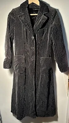 Vintage 80s JUNIOR BELLE NY Velvet Black Stripe Long Coat Jacket • $59.99