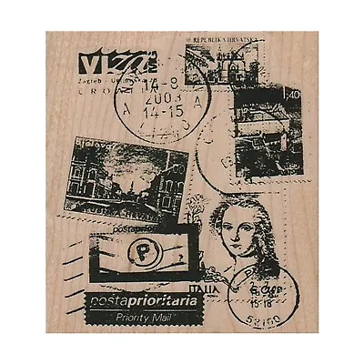 Mounted Rubber Stamp Postage Cancellation Background Stamp Mixed Media Mail • $15.15