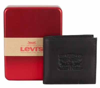 Mens Levis Fashion Leather Bi-Fold Wallet With Coin Pocket 222539 - Black • £42.99