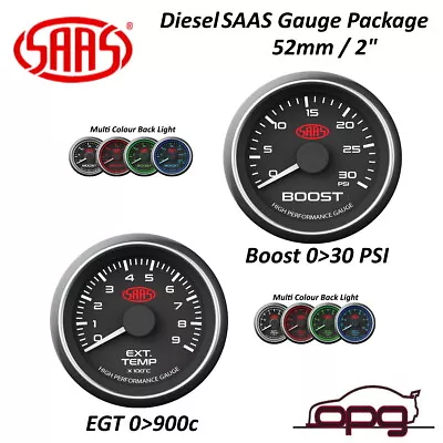 SAAS Muscle Series Diesel EGT & Boost 52mm 2in Analogue Gauge Combo Black Face • $249.99