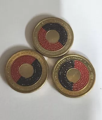 3x2021 $ 2 Dollar Coloured Coins.Australian Aboriginal Flag. Circulated. • $15