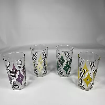 Vintage Set Of 4 Glasses 4 3/4” Glassware Barware Vtg Retro Mid Century Modern • $19.29