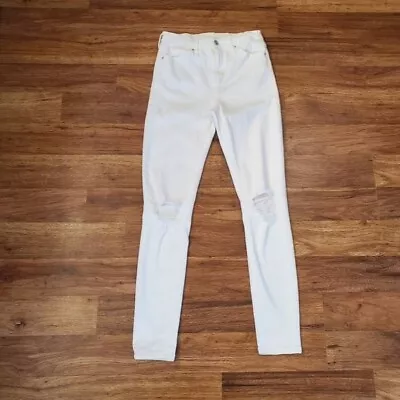 Topshop Moto Women's Size 26 Distressed Skinny Mid Rise White Stretch Jeans • $7.29