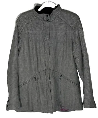 Ibex Mad River Houndstooth Wool Coat Womens Size L Lined Mini Plaid Check FLAW • $24.95