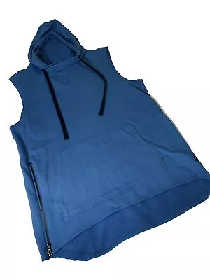 Edgar Ash Sleeveless Hoodie Mens Large Blue Cotton Sweatshirt Side Zip Pullover • $19.95