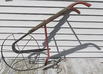 CULTIVATOR PUSH PLOW  WHEEL GARDEN HOE  Original  WOOD HANDLES • $89.99