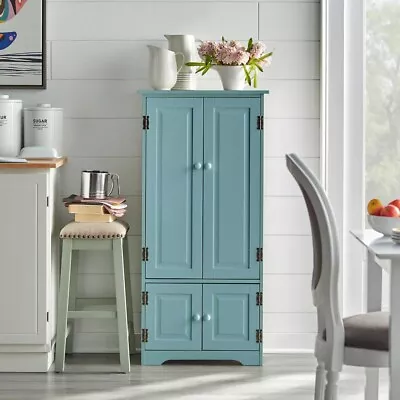 Country Kitchen Cabinet Storage Pantry Organizer Cupboard In Antique Blue 4ft • $179.77