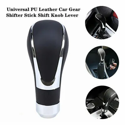 Black Universal Car Aluminum Leather Manual Gear Shift Knob Shifter Lever Cover • $11.29