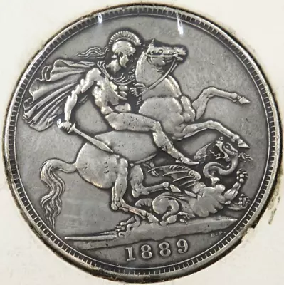 1889 UK Great Britain 5 Shillings Crown Queen Victoria George Slaying Dragon • $145.72
