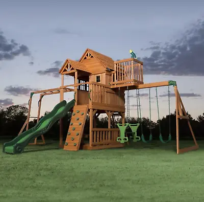 £2049.99 • Buy Kids Garden Playhouse Outdoor Children Slide Large Swing Set Wooden Tree House