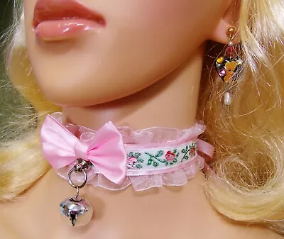 Any Size Choker Collar Pink Lace Bell DDLG Kitten Neko Kawaii Sissy Cute Plus • $24.95