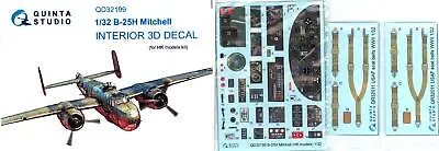 Quinta Studios 1/32 B-25H MITCHELL 3D DECAL COLORED INTERIOR SET HK Models • $32.99