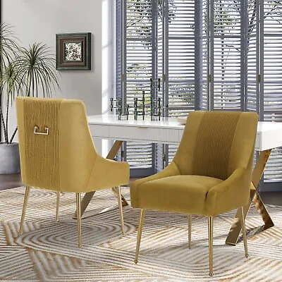 Clihome Dinning Chair Set Of 2 Velvet Upholstered Chair W/ Adjustable Foot Nail • $272.29