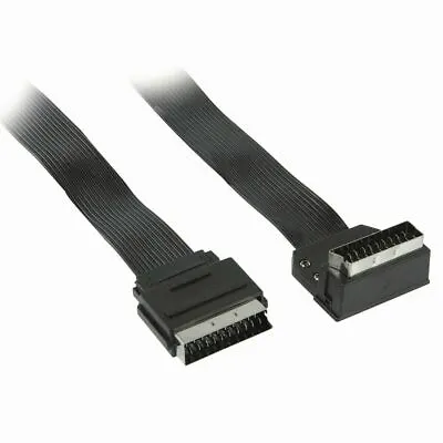 Flat 2m Scart Cable / Lead To Scart Hooked 270 Degree Right Angled TV DVD Plasma • £9.92