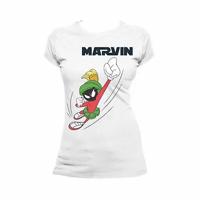 Looney Tunes Marvin Flying Martian Official Women's SKINNY FIT T-shirt (White) • $44.05