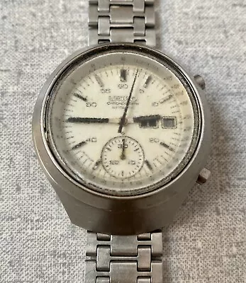 SEIKO 6139-7100 Automatic Chronograph Watch HELMET Men's Vintage White Dial • $150