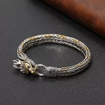 New 925 Silver Plated Chain Men Lucky Braided Wheat Dragon Bracelet • $20.99