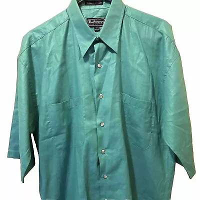 Burberry London Men’s Cotton Flax Button Down Short Sleeve M Aqua • $35