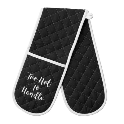 £8.95 • Buy Carnaby Script Double Oven Gloves Black Too Hot To Handle Cotton  UK SELLER