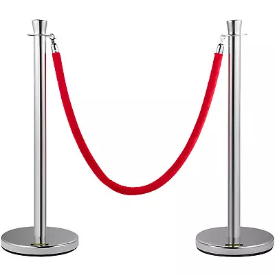 2 PCS Crowd Control Stanchion Posts Queue Pole Barrier With Red Velvet Rope • $55.99