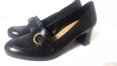 90s Vintage Naturalizer  JONI  Chunky Block Heel Black Leather Loafers Sz 7.5 M • $9.99