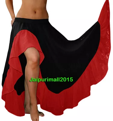 Black - Chiffon Ruffle Slit Skirts Tribal Belly Dance Gypsy Flamenco Jupe Röcke • $26.12