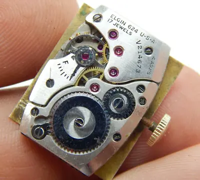 Vintage Watchmakers Watch Repair Parts Elgin De Luxe Cal 624 17 Jewel Movement • $22.99