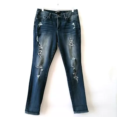 Miracle Body Womens Blue Mid Rise Stretch Distressed Skinny Ankle Jeans Size 8 • $24.95