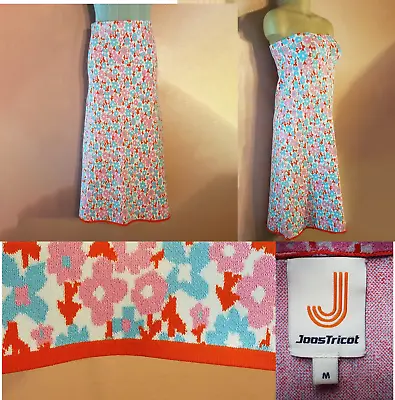 Joos Tricot Maxi Skirt Or Tube Dress~Blue Orange Pink Floral Rayon Dbl Knit~M • £29.18