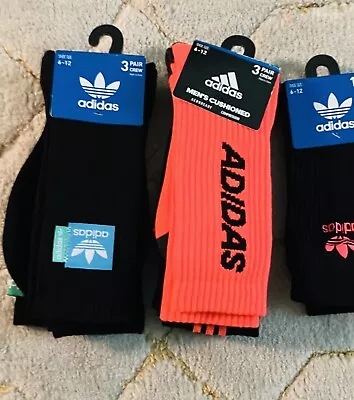 Adidas Crew Socks 7 Pairs - Black/Pink- Mens Size 6-12 NWT- Retail Price $50 • $30
