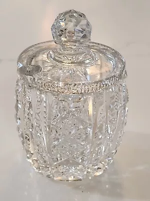 Vintage Clear Cut Crystal Glass Mustard Condiment Jam Jar Pot  • $12.99