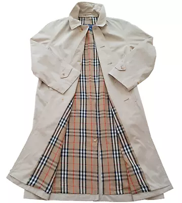 Vintage Burberrys Trench Long Coat Jacket Mens Nova Check Beig-white Size 52 • $150