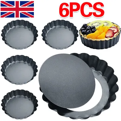 6Pcs Set NonStick Mini Pie Pans 4Inch Quiche Tart Flan Baking Pan Tin Dish UK • £9.69