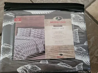 New Mossy Oak Queen Fish Print Sheet Set 4 Piece Set Queen Fishing Print • $42