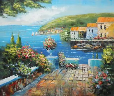 20x24 Mediterranean Terrace Oil Painting Naturalism • $61