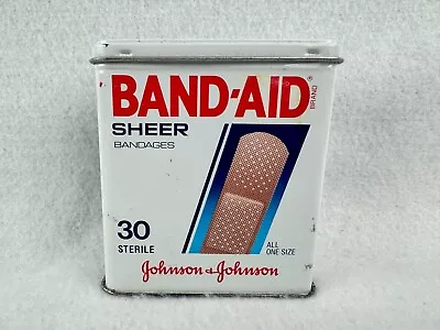 Vintage 1989 BAND-AID Johnson & Johnson Sheer 30 Sterile Bandages Tin Box • $7.99