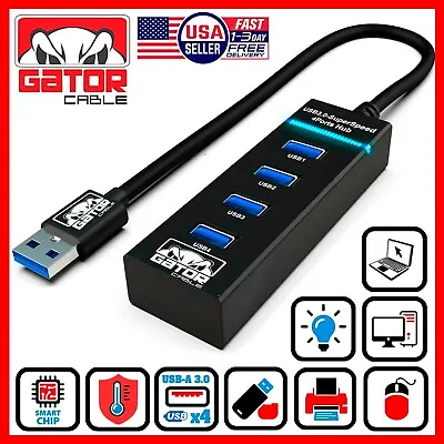 USB 3.0 HUB 4-USB Port Multi Adapter Charger Data For PC Mac Laptop Desktop LED • $8.99