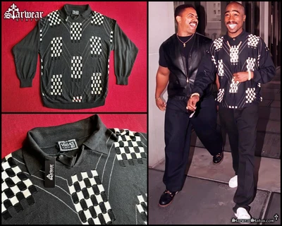 $2150 • Buy 🔥SUPER RARE!! VTG 90s VERSACE V2 X TUPAC BLACK WHITE POLO COLLAR SHIRT 2PAC M L