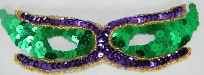 $17.09 • Buy Vintage Purple Green Gold Mardi Gras Mask Sequin Bead Applique PIN 