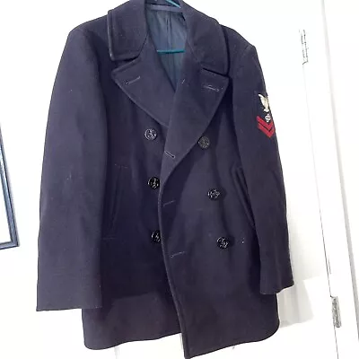 Vintage US Navy Naval Clothing Depot Wool Pea Coat Sz 40 W/ Petty Officer Patch • $49.99