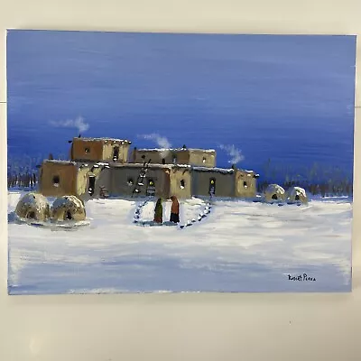 Robert Perea New Mexico Painting Pueblo Winter Scene Signed SW Original 18x24 • $258.98