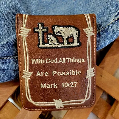 Cowboy Praying Mens Wallet Western Bifold Style  Brown Faux Leather Embroidered  • $19