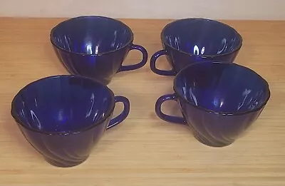 4 Vintage Vereco France Cobalt Blue 3.5  Dia Glass Swirl Tea Cups  • $22