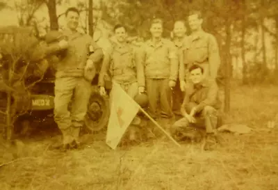 WWII US Army Medic Soldiers Photo Kodacolor Uniforms Flag Helmet Jeep May 1944 • $30.89