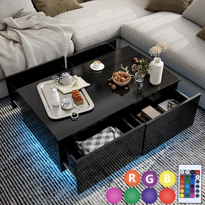 $149.99 • Buy Modern LED Coffee Table With Storage Drawers High Glossy Center Table LED Lights