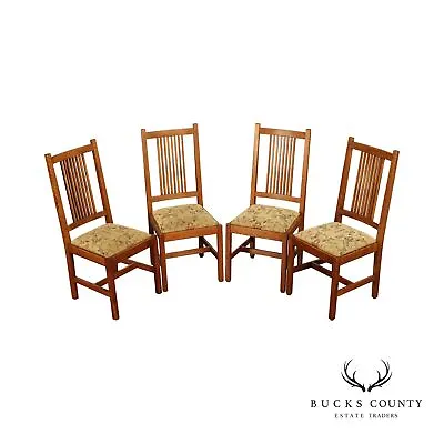 Stickley Mission Collection Set Of Four Oak Spindle Dining Chairs • $2295