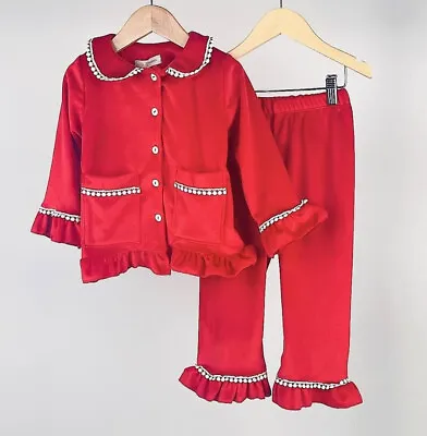 New Girls Red Ruffle Velour Christmas Pyjamas Pjs Set Age 2 4 6 8 10 Years • £22.99