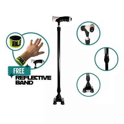 Walking Stick With LED Adjustable Metal Walking Cane Collapsible Lightweight • £18.99