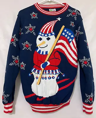 My Ugly Christmas Sweater Mens Large Patriotic Snowman Flag Sweatshirt Cotton • $15.95